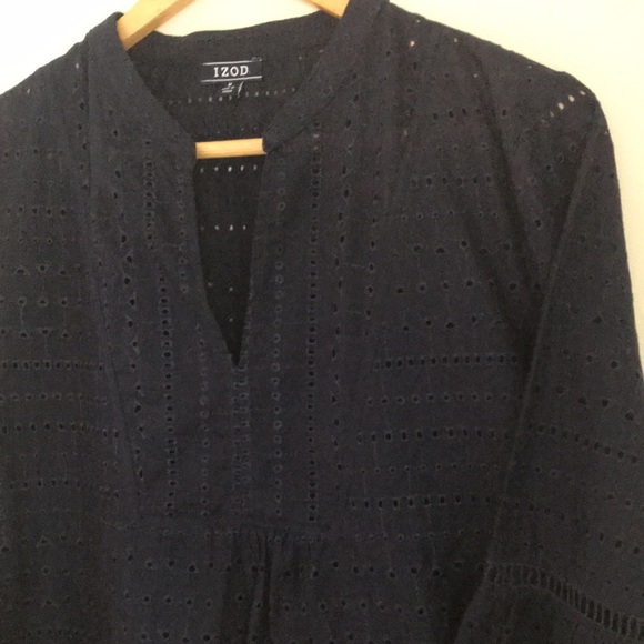 Izod Navy Balloon Flare Sleeve Blouse Size M - Picture 2 of 15